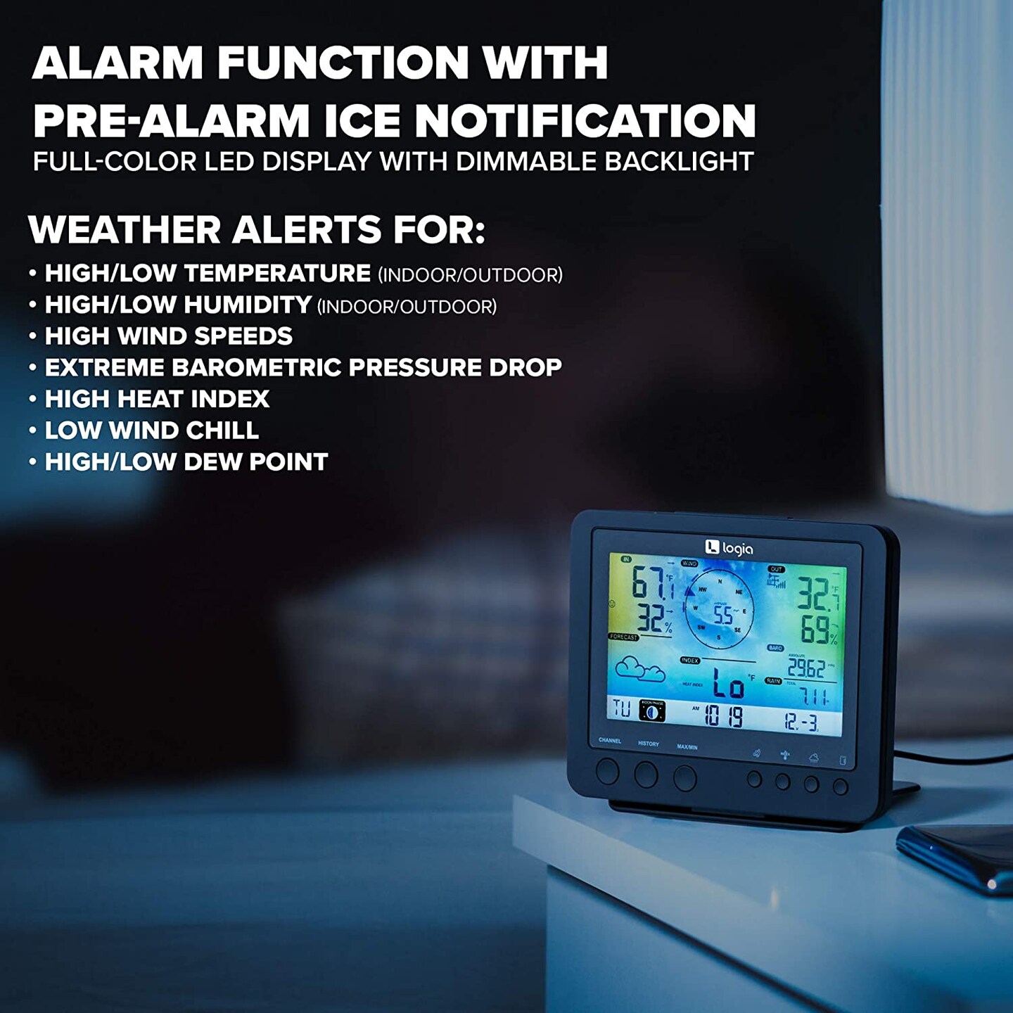 Logia 5-in-1 WiFi Wireless Weather Station with Full Color LED Display