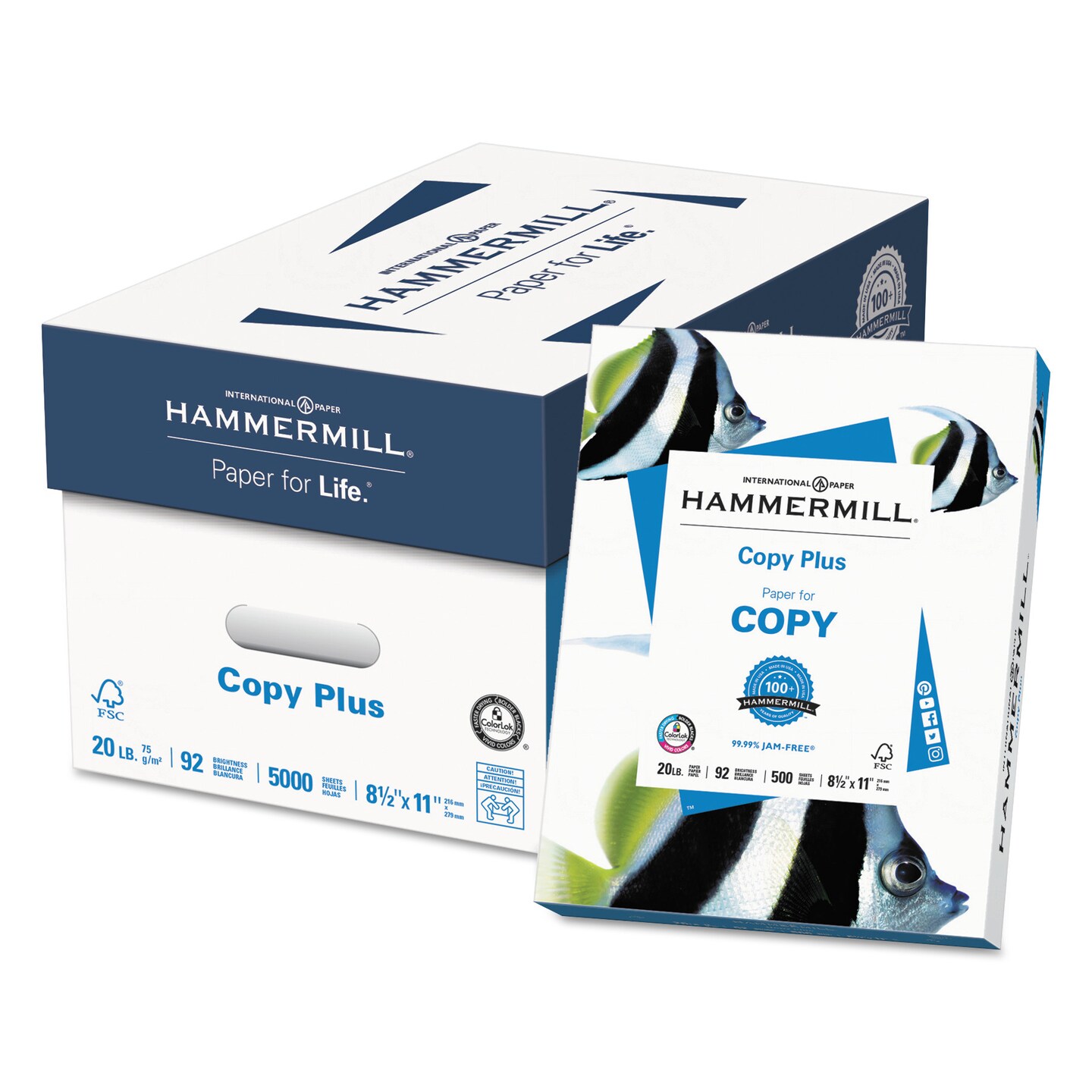 Hammermill Copy Plus Print Paper 92 Bright 20 lb 8.5 x 11 White 500 Sheets/ Ream 10 Reams/Carton