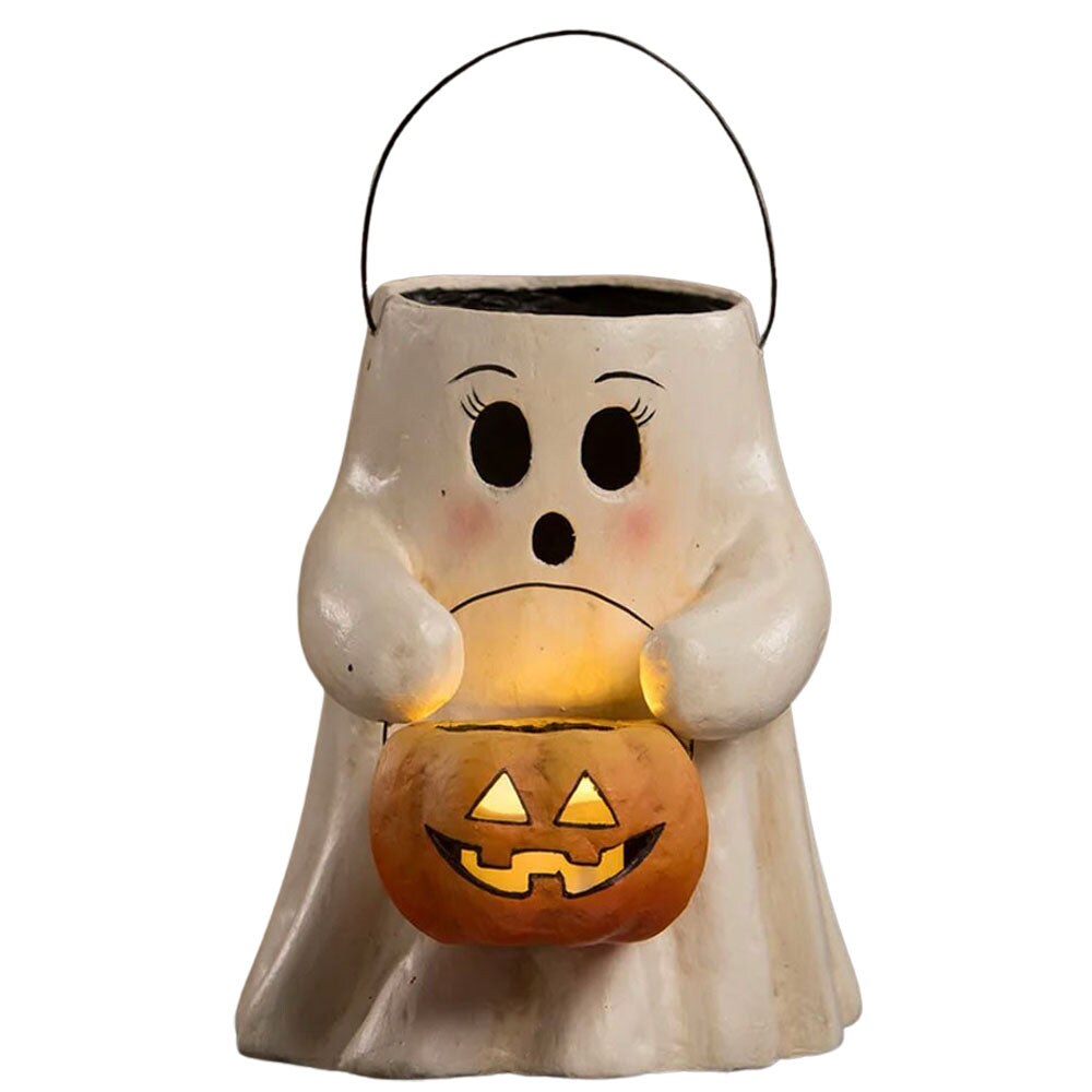 Sweet Boo With Pumpkin Bucket Paper Mache 6.5