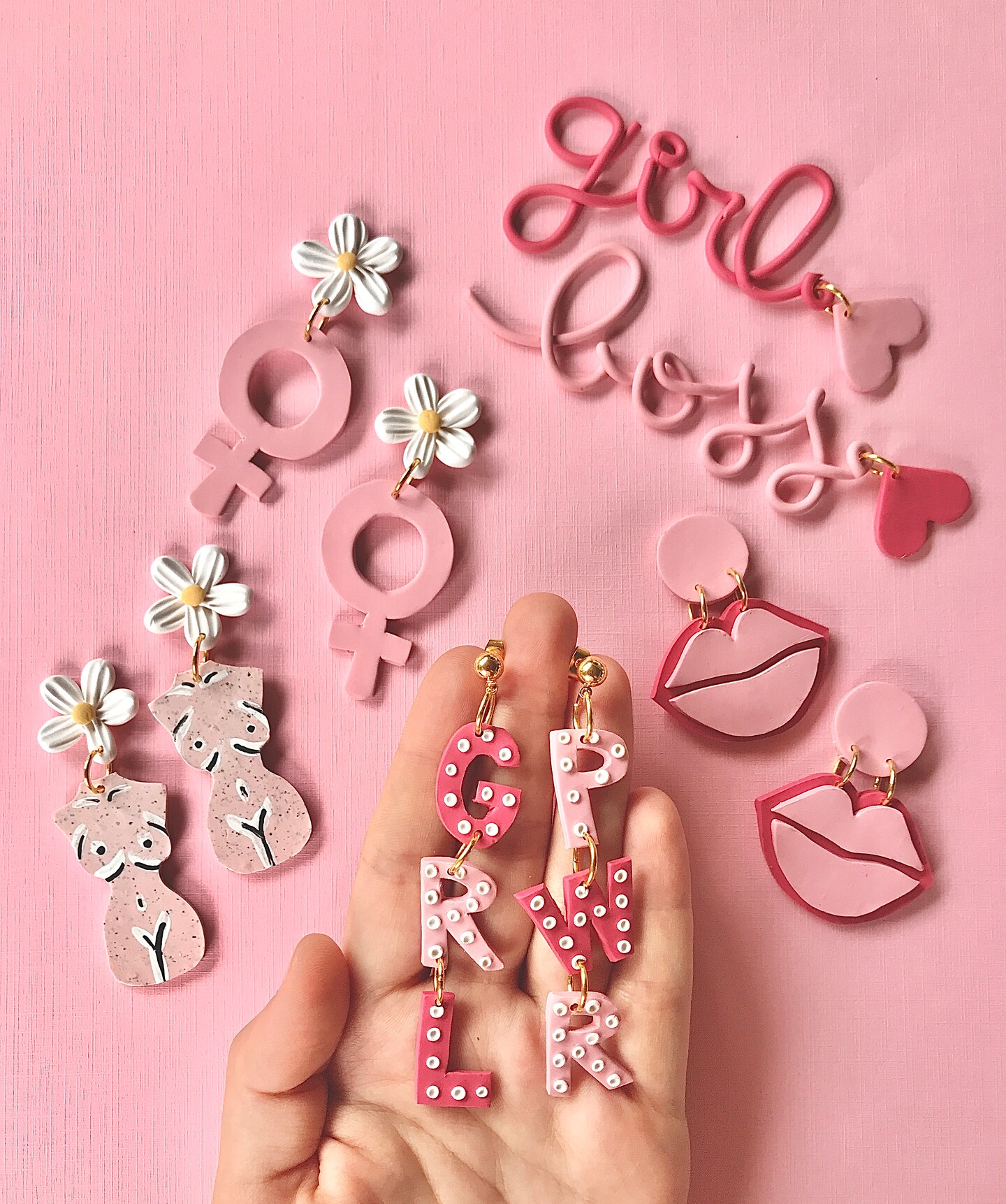 Girl Boss Earrings, Girl Power Earrings, Feminism Earrings, Feminist jewelry, Pink hollywood lights letter earrings, girly earrings