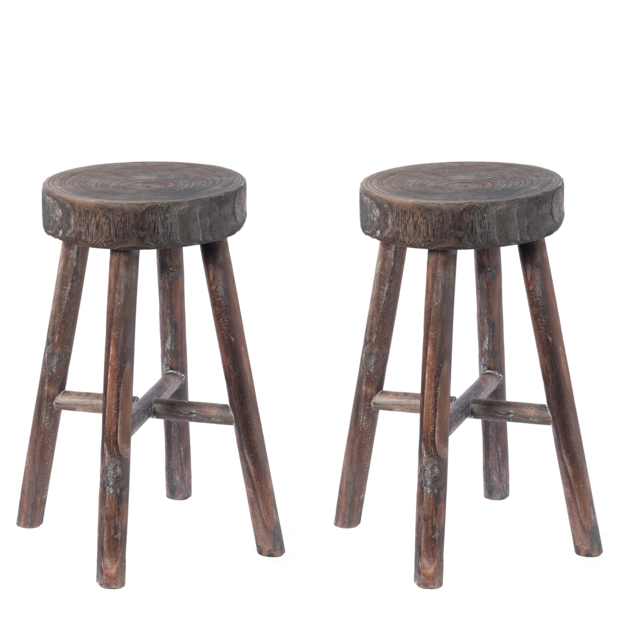 Vintiquewise Antique Round Wooden Chair Log Cabin Stools Set of 2