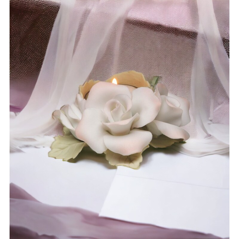 kevinsgiftshoppe Hand Crafted Ceramic White and Pink Rose Tealight Candle Holder Wedding Decor  Wedding Favor