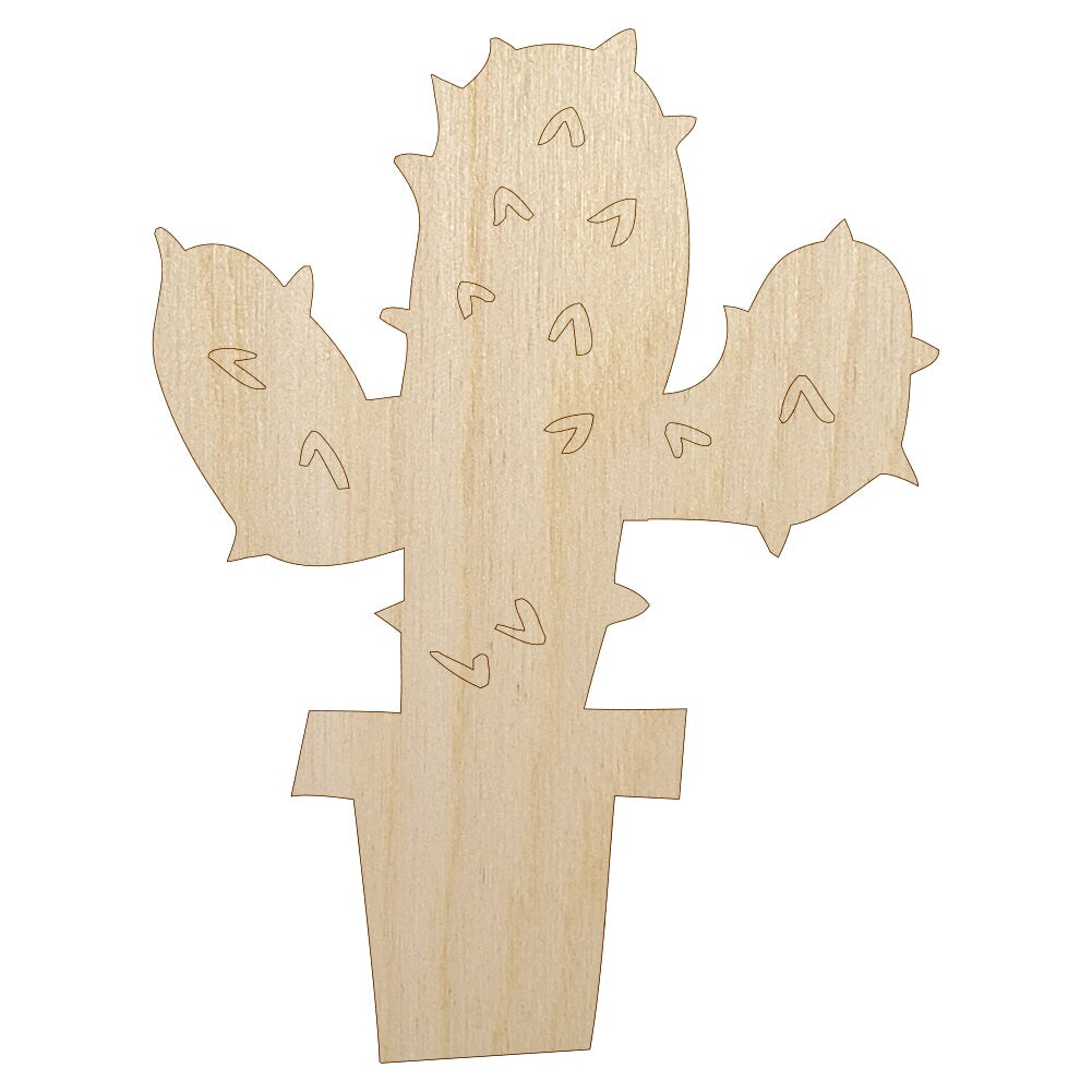 Cute Prickly Cactus Unfinished Wood Shape Piece Cutout for DIY Craft Projects