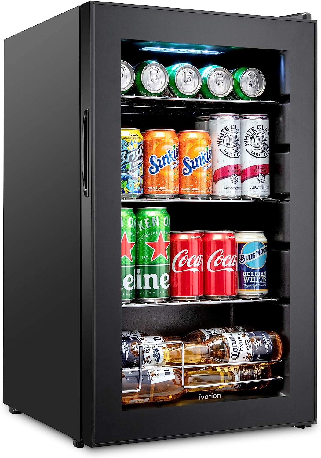 Mini Fridge Cooler - 70 Can Beverage Refrigerator Glass Door for Beer Soda  Wine