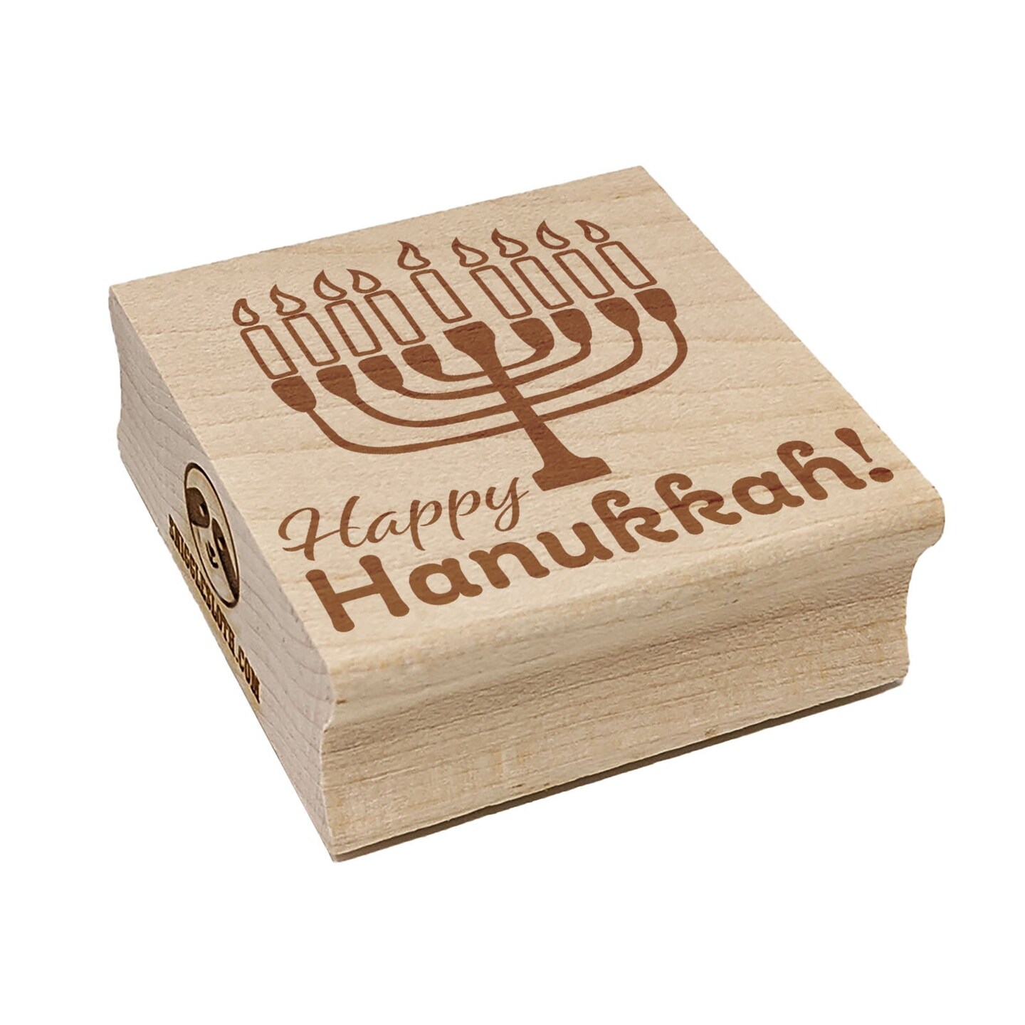 Happy Hanukkah with Menorah Square Rubber Stamp for Stamping Crafting