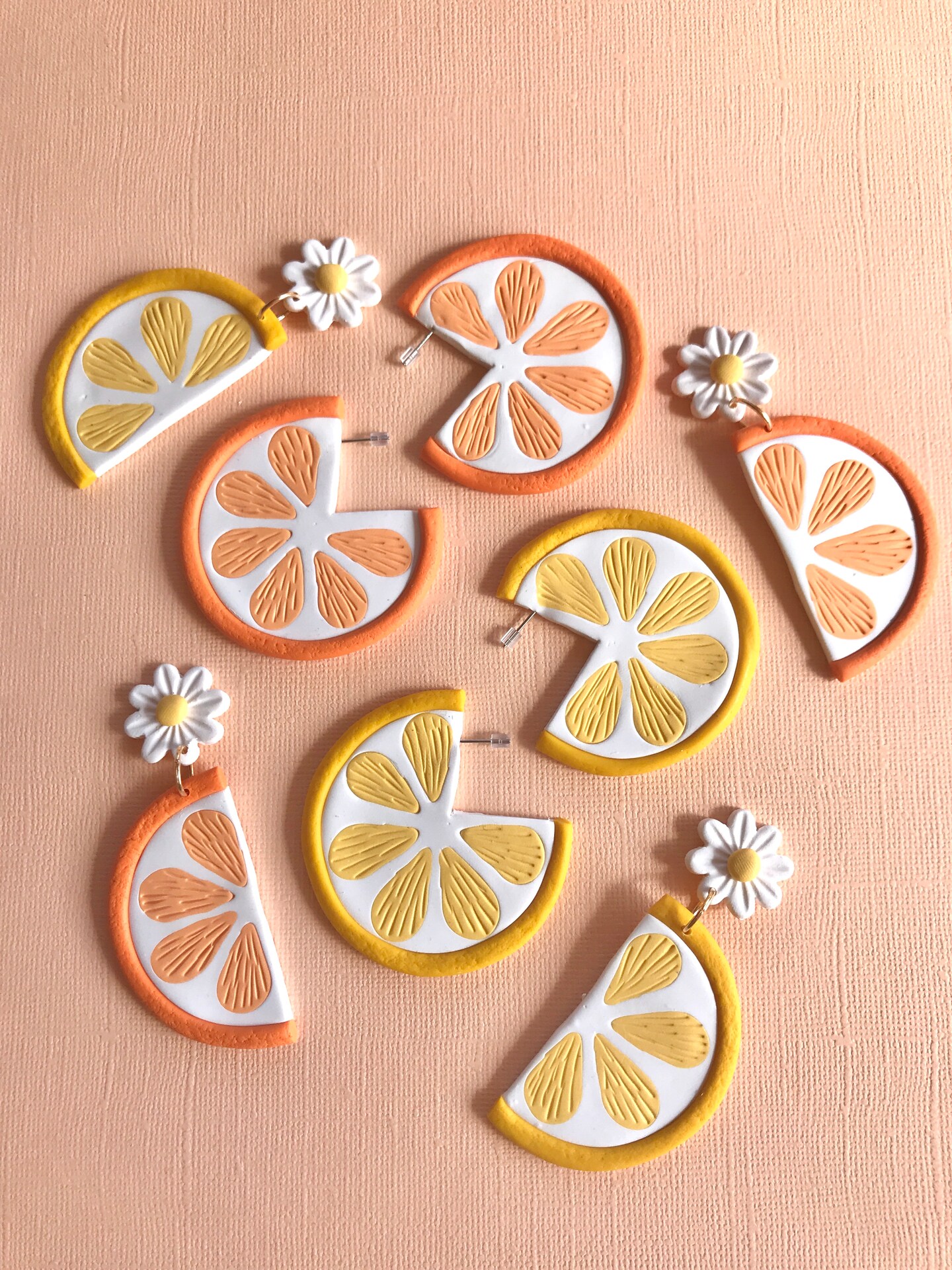 Yellow-Orange Hearts, Stars, & Seashells Polymer Clay Slices