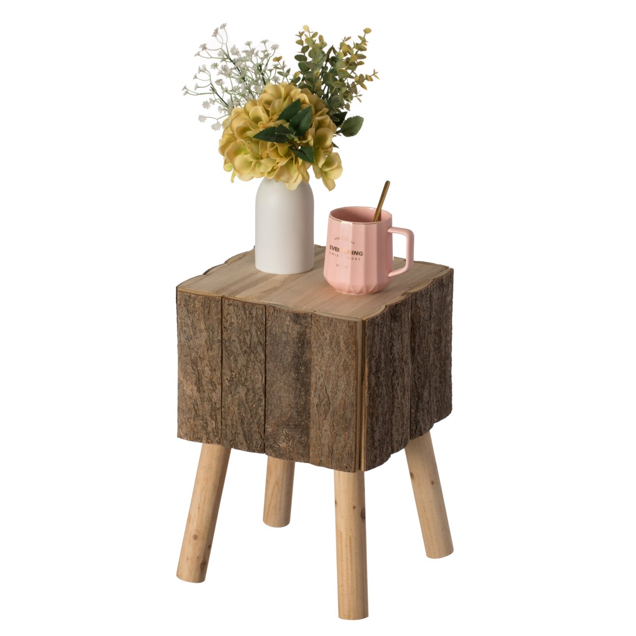 Vintiquewise Decorative Natural Wooden Log Box Shaped Side Table for Indoor and Outdoor
