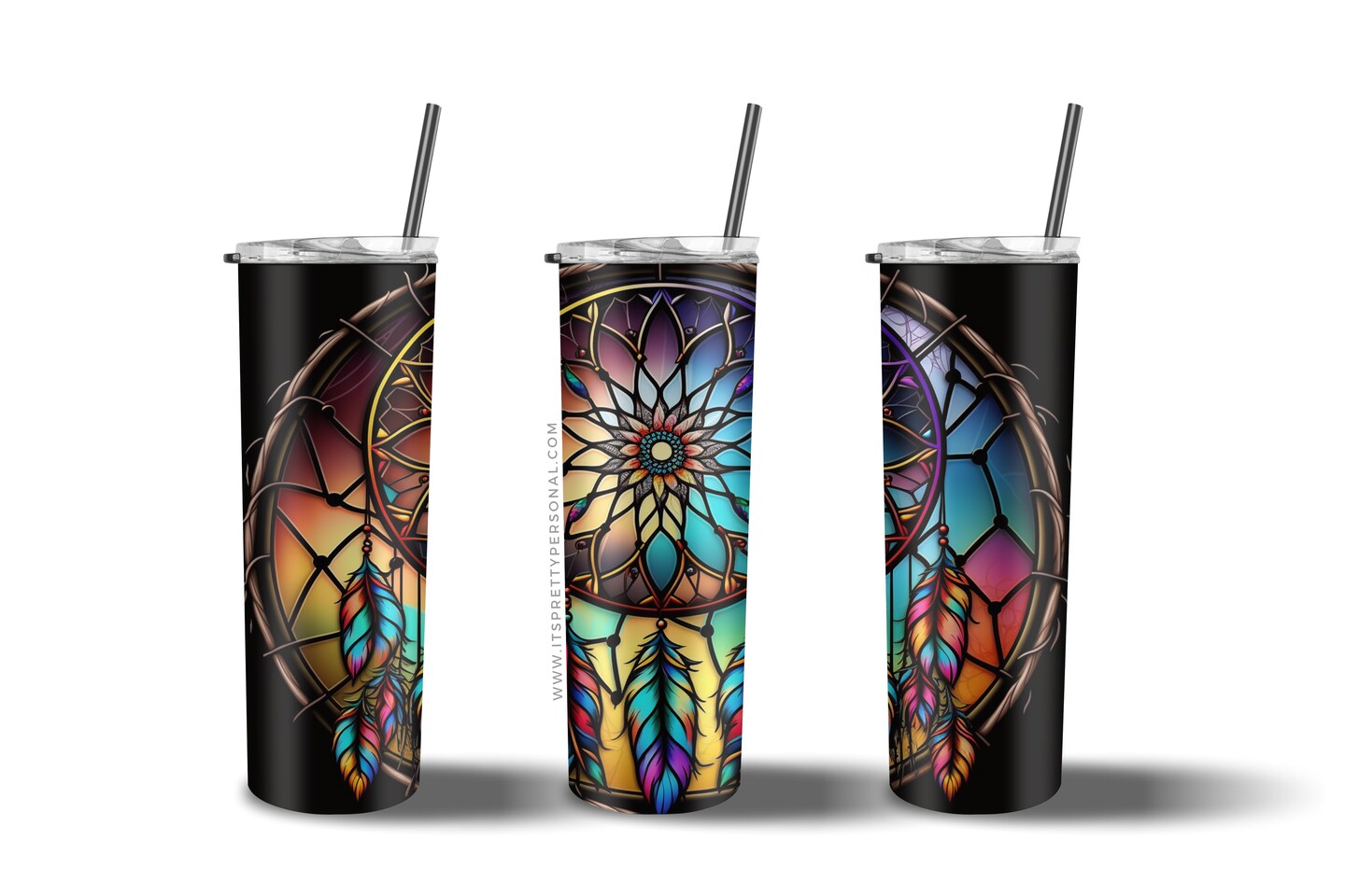 #59 CLEAR- 20oz - Stained Glass Dream catcher 9.4&#x22; x 8&#x22; Pattern Vinyl Wrap