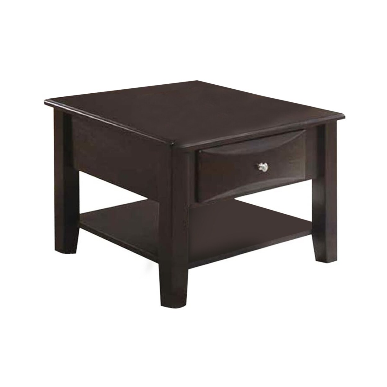 Saltoro Sherpi 24 Inch Classic Square End Table, Single Drawer, Bottom