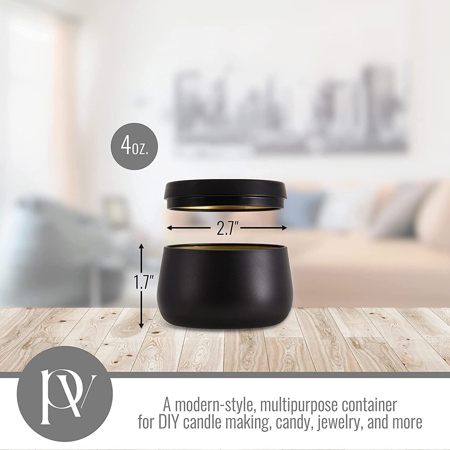 Pavelle Black Candle Container Tins, 24 Metal Tin Containers with Lids for DIY Candle Making
