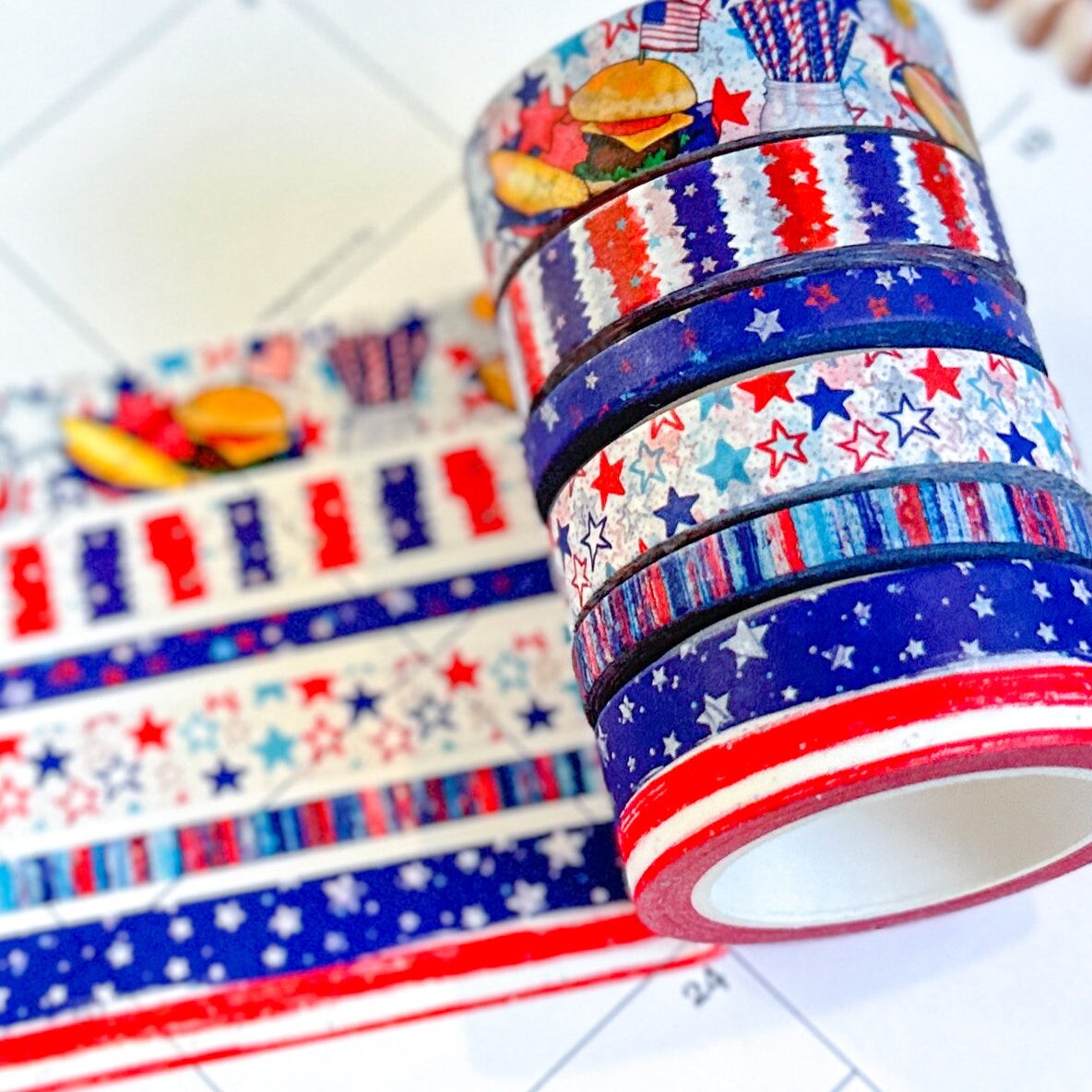 4th Of July Red White &#x26; Blue Stars Summer Patriotic Washi Tape Set - W086