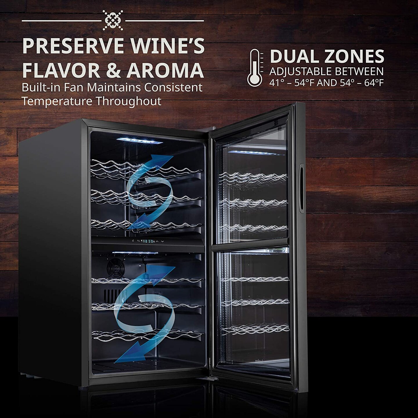 Ivation 43-Bottle Wine Cooler, Dual Zone Compact Freestanding Wine Fridge with Lock