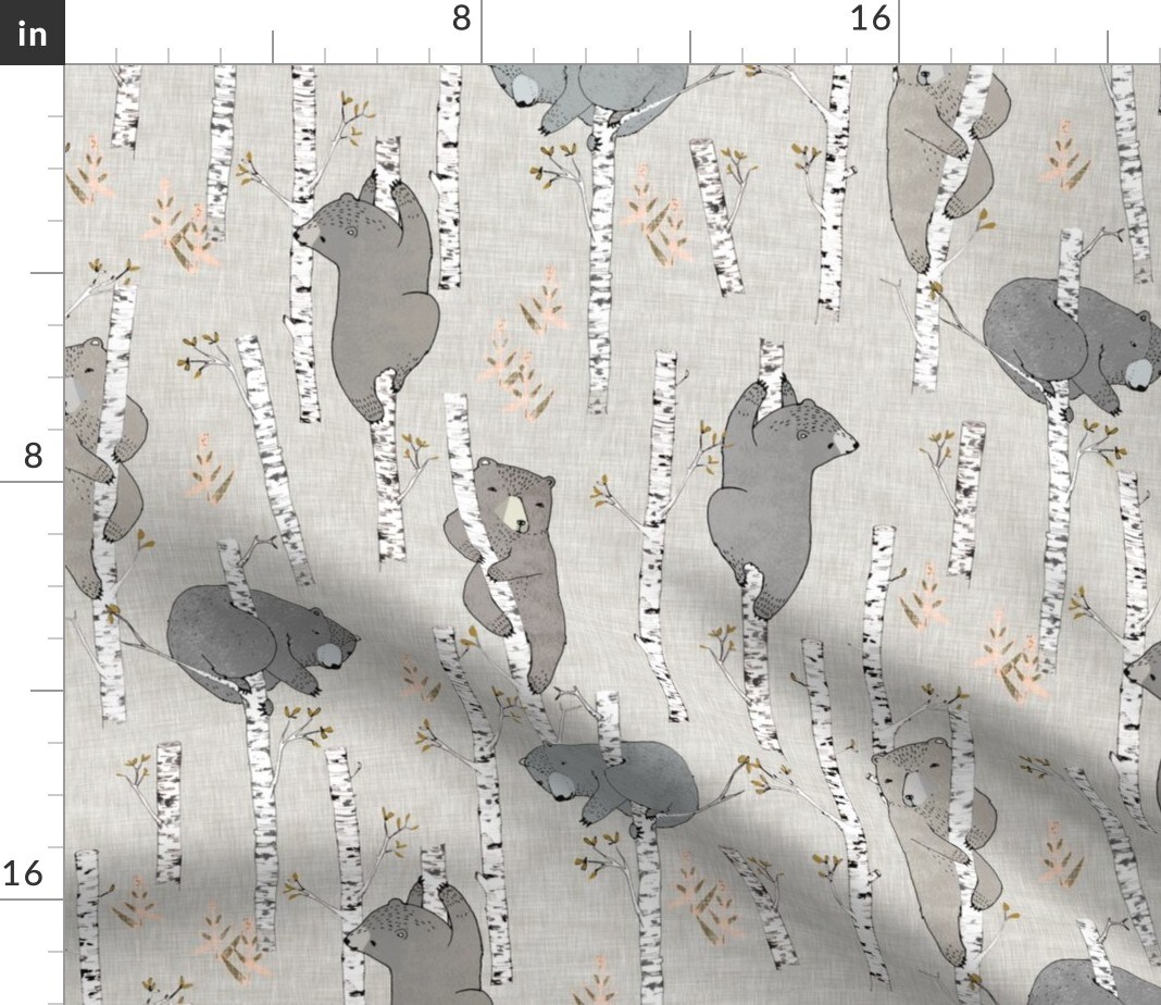 Baby Bear Woodland Forest Neutral Earth Tone Whimsical Bears Custom Printed Fabric by Spoonflower Various Fabrics by the Yard or Fat Quarter