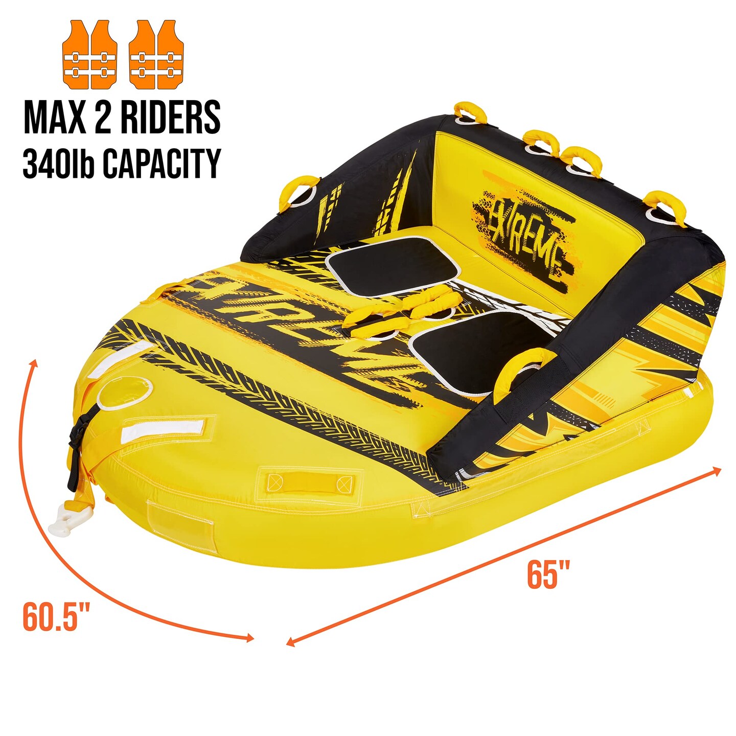 Sunny & Fun Boat Tubes and Towables, Water Tube for Boating with Air Pump & Tow Rope Included, Yellow