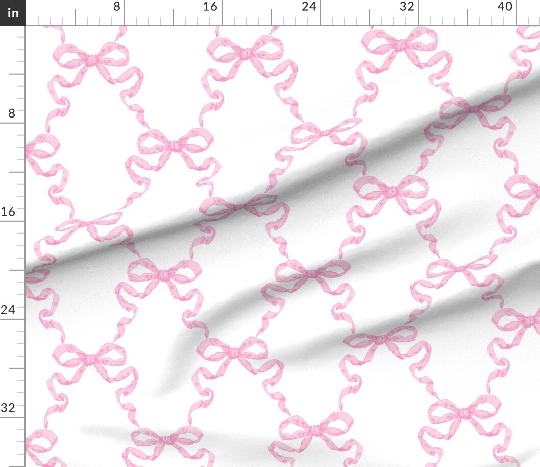 Rococo Ribbon Pink On White Traditional Classic Valentine Feminine Custom Printed Fabric by Spoonflower Various Fabrics by the Yard or Fat Quarter