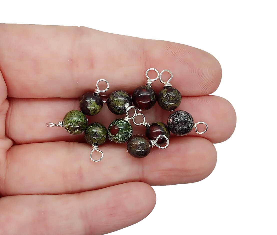 Dragon Blood Jasper 6mm Bead Dangles, Small Gemstone Charms, 10 pieces, Adorabilities