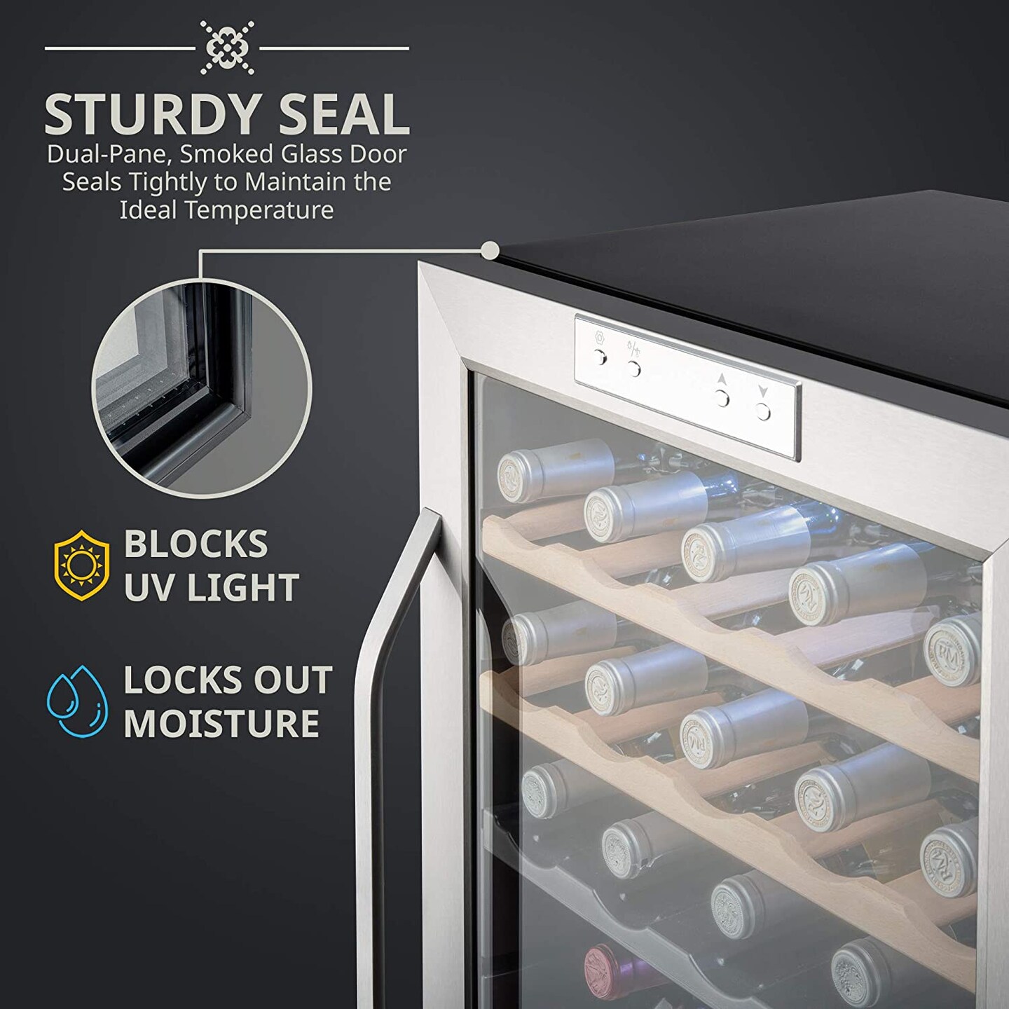 Ivation 33-Bottle Dual Zone Wine Cooler, Stainless Steel Freestanding Wine Fridge with Lock
