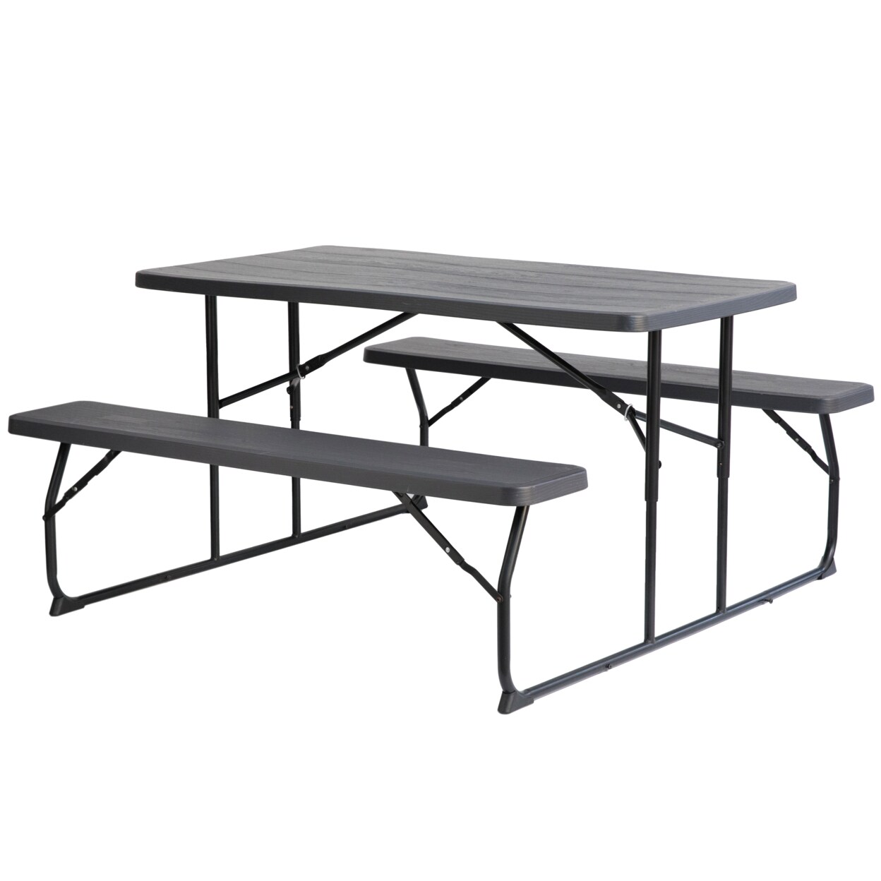 Gray Foldable Portable Picnic Table Set 5 Feet Plastic Frame Seats 6 Outdoor