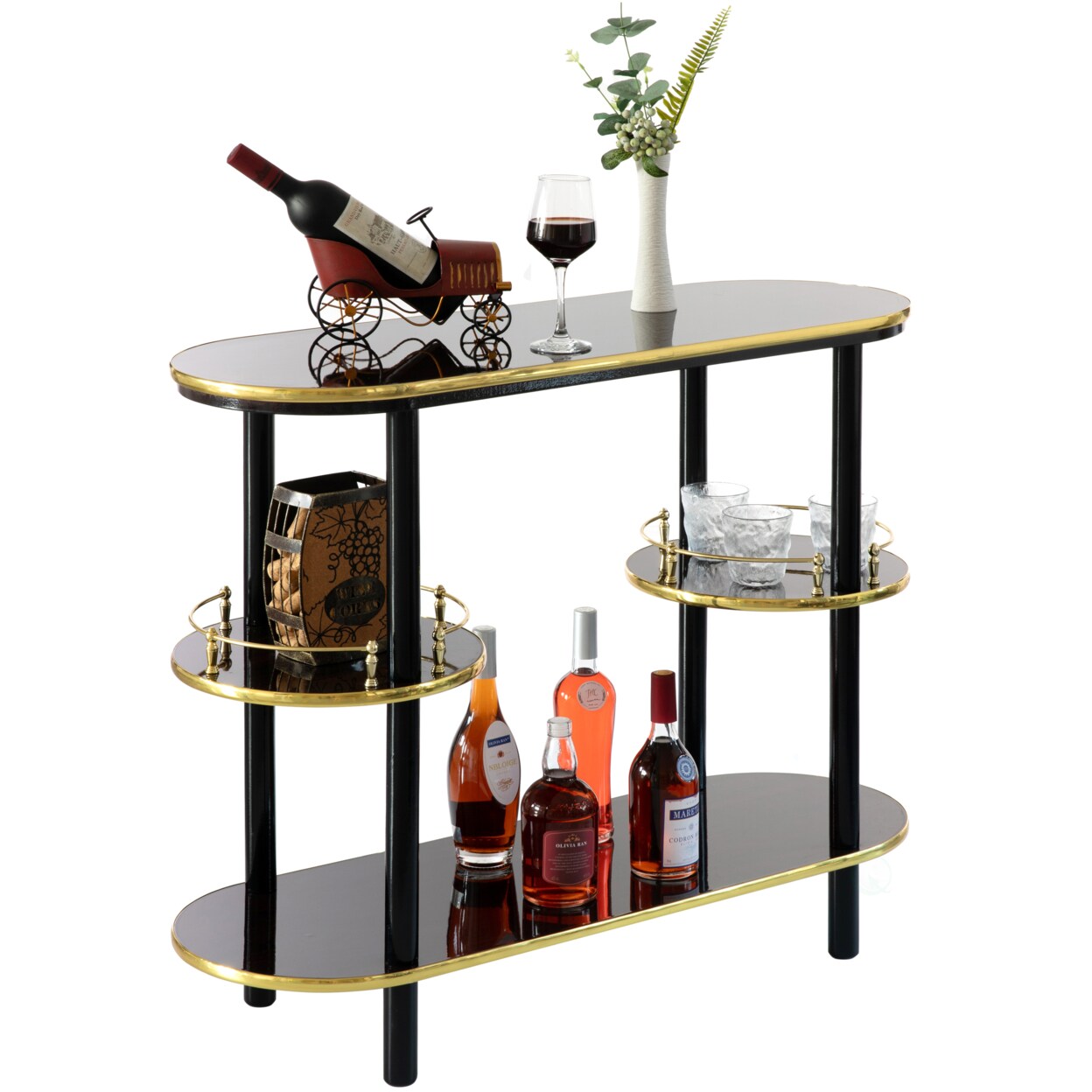 Wooden Console Table Mini Bar Cabinet 4 Tier Modern Brown And White 40 W