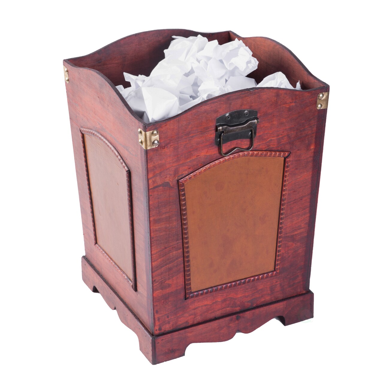 Rustic Cherry Wooden Trash Bin With Handles Antique Wastebasket For