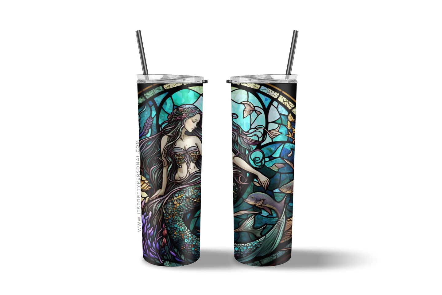 #82 CLEAR- 20oz - Stained Glass Mermaid 2- 9.4" x 8" Pattern Vinyl Wrap