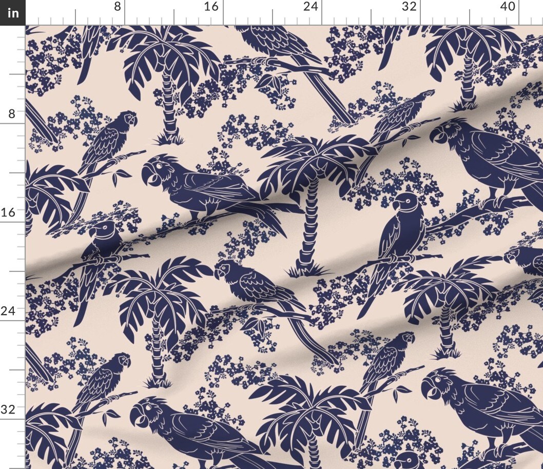 Various Fabrics by the Yard or Fat Quarter Tropical Paradise Coastal Birds Palm Trees Ecru Custom Printed Fabric by Spoonflower