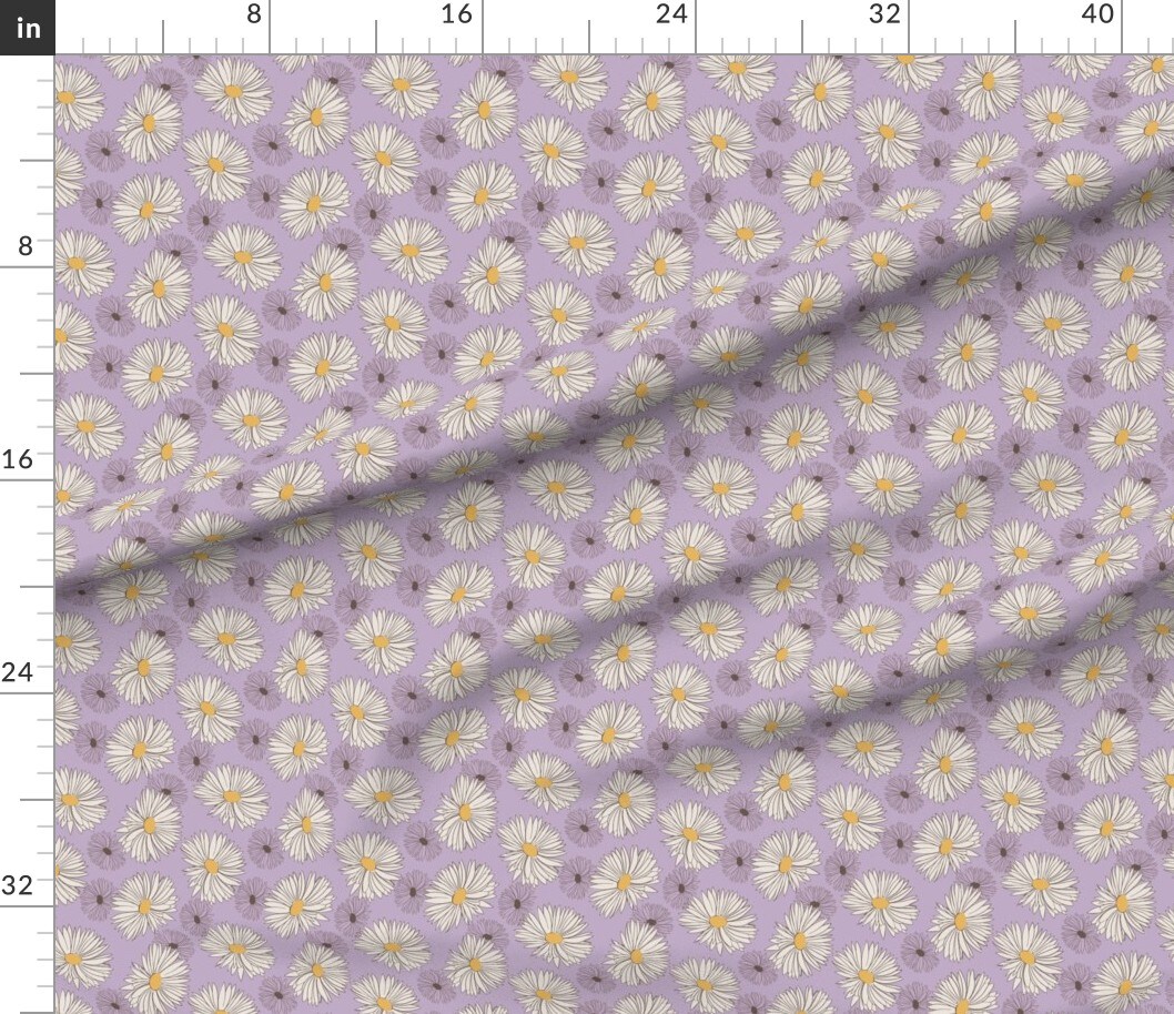 Retro Whimsical 70S Floral Botanical Purple Flowers Daisy Spring Custom Printed Fabric by Spoonflower Various Fabrics by the Yard or Fat Quarter
