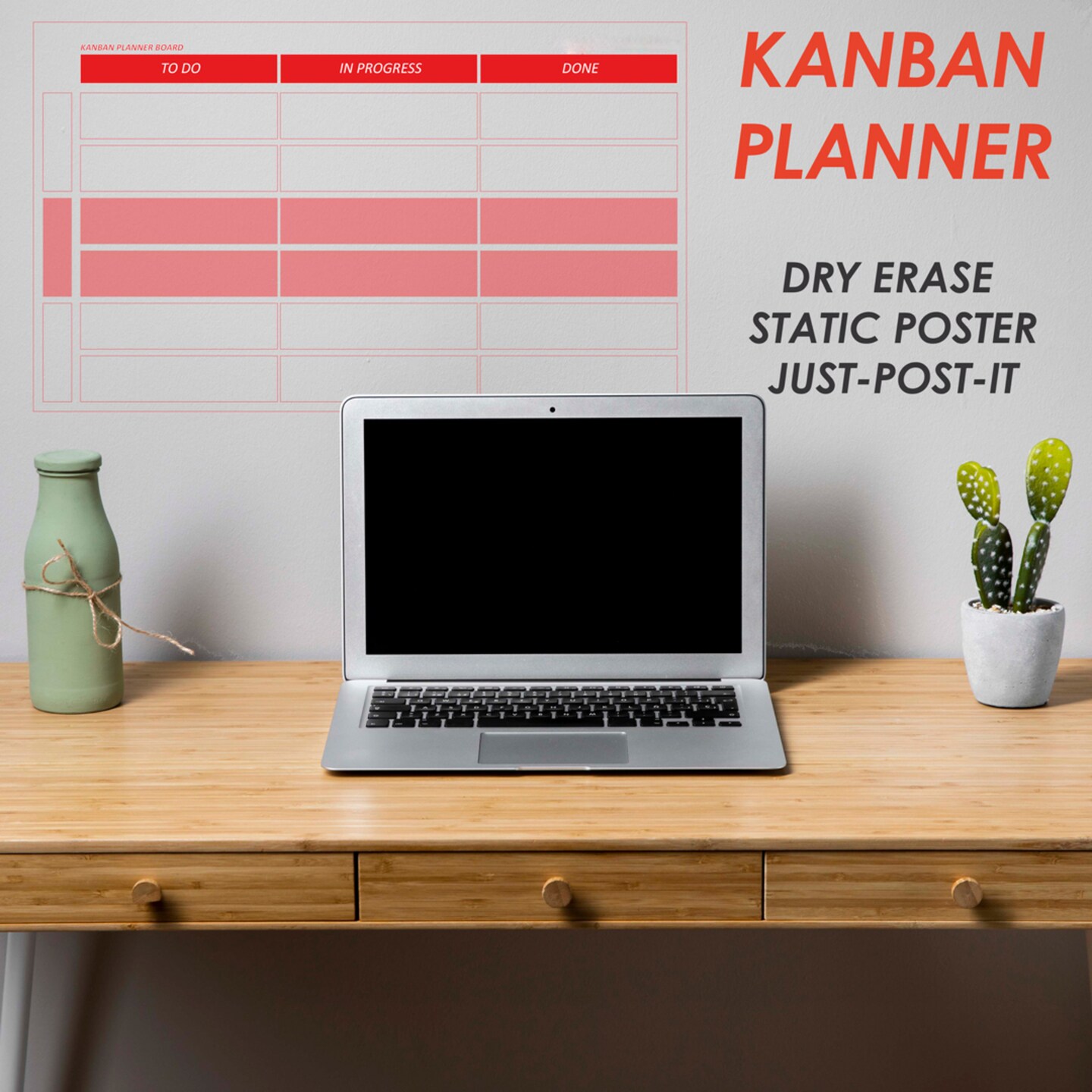 Static Holding Dry Erase Kanban Planner Board , Educational Wall Art, Classroom Wall Decal (No Glue - No Tape)