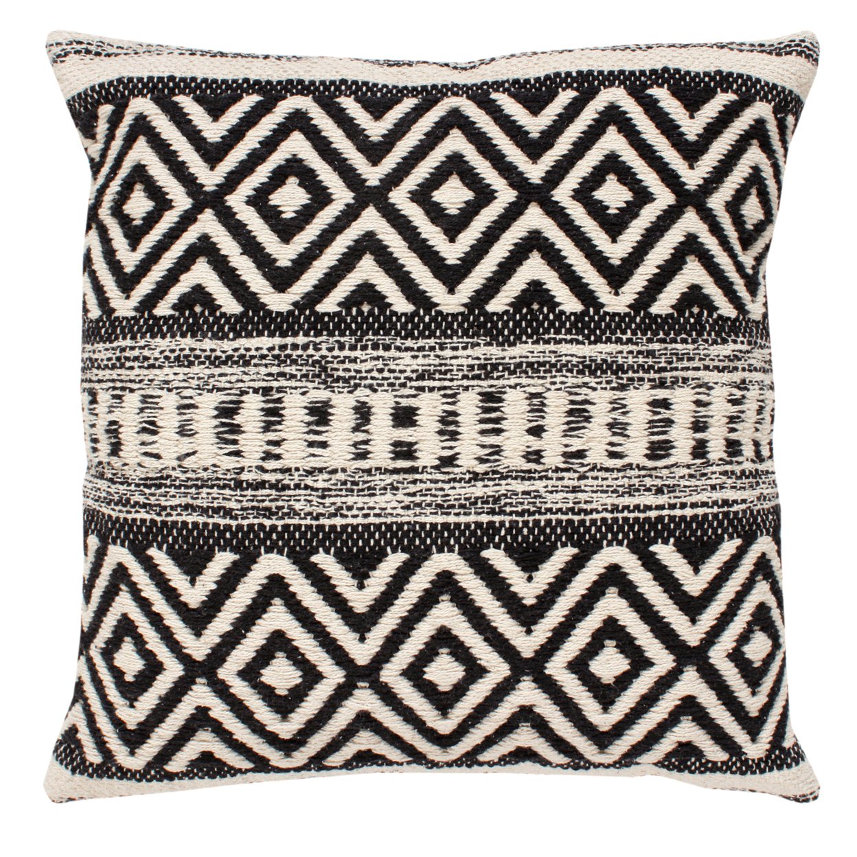 Saltoro Sherpi 18 x 18 Jacquard Square Cotton Sham Accent Throw Pillow with Boho Diamond Pattern, Set of 2, Black, White