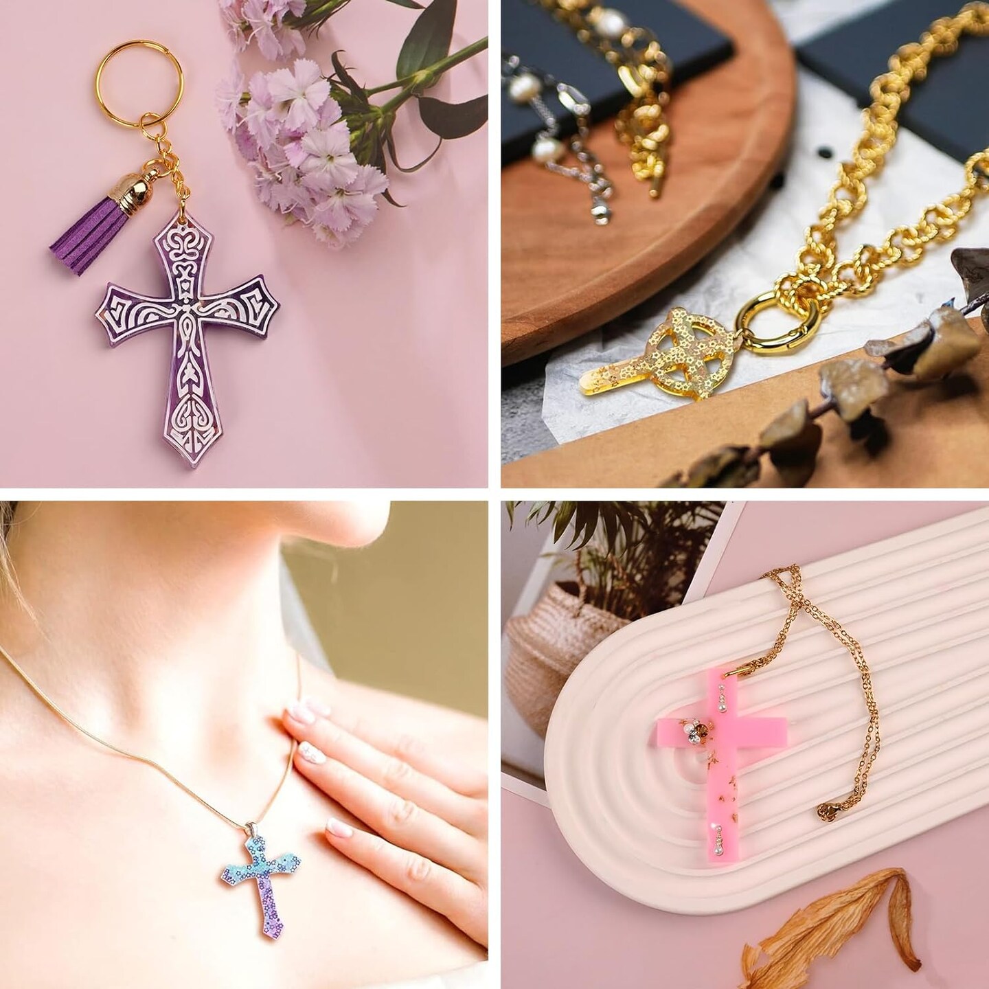 Cross Resin Molds,12 Cavity Epoxy Resin Cross Molds Silicone Molds for Keychain DIY Craft Necklace Jewelry Pendant Making Halloween Gifts