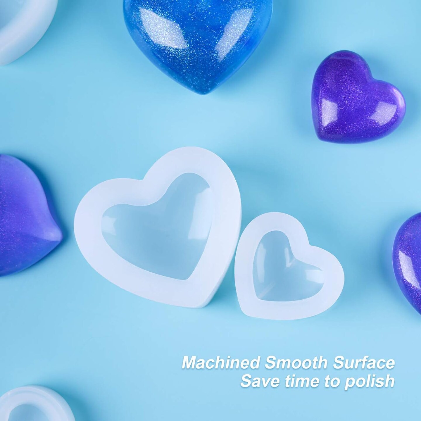 Valentine's Day Epoxy Resin 3D Heart Shape DIY Casting Art Craft Soft Silicone Molds 5 Shapes Shiny Multifunctional Handmade Tool Agate Jewelry Pendant Home Decor Soap Candle Clay Glossy Surface