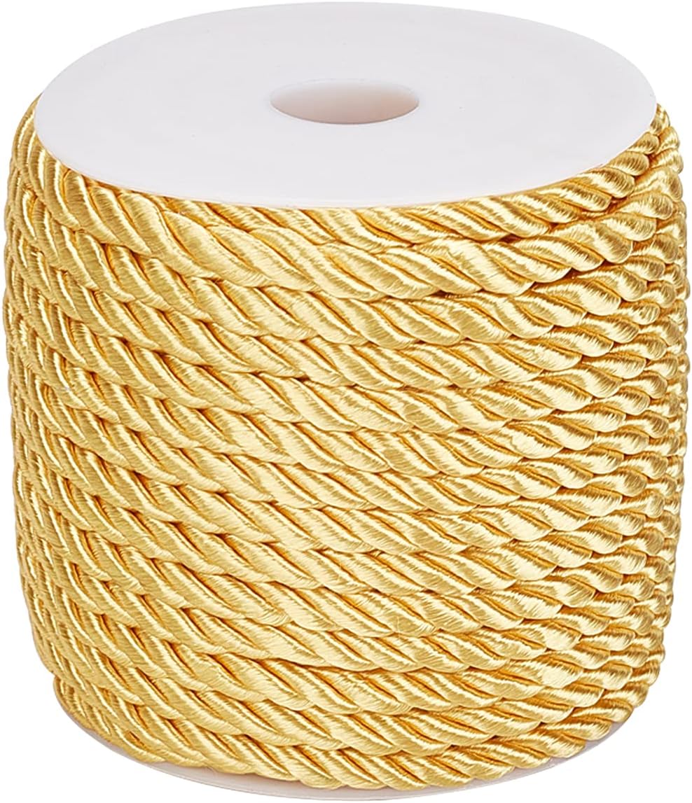 59 Feet 5mm Gold Twine Cord Rope 3 Braided Cord Thread Decorative Twisted Satin Polyester String Thread for Home Decor Upholstery Curtain Tieback Graduation Honor Cord