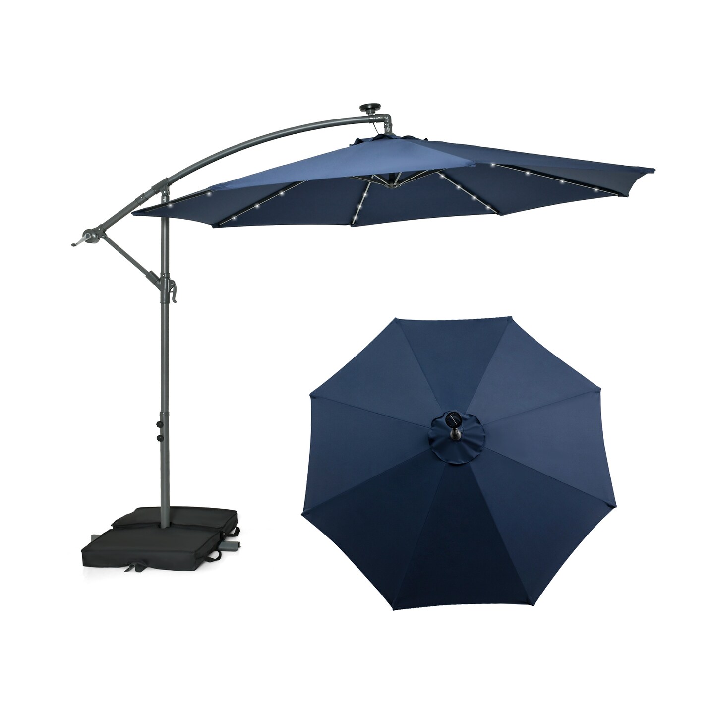 10 Feet Cantilever Umbrella with 32 LED Lights and Solar Panel Batteries