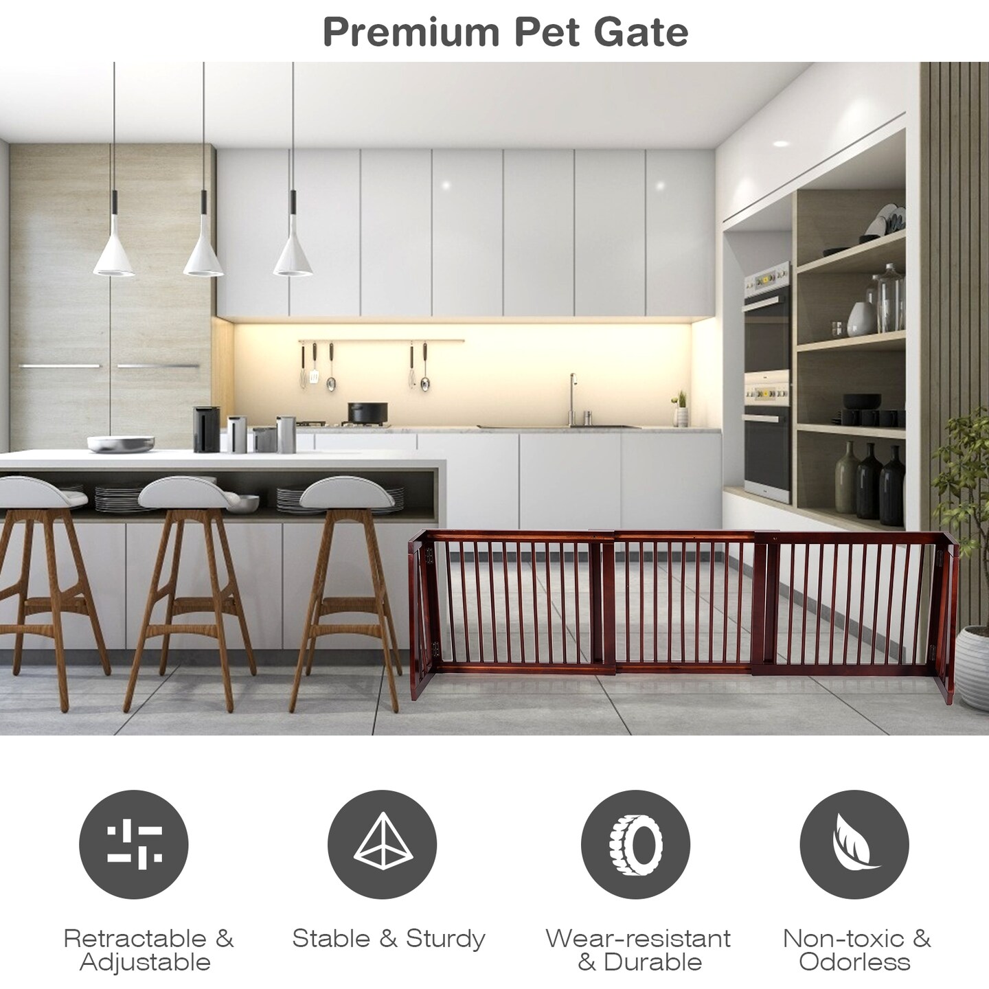 3 Panel Folding Adjustable Free Standing Wooden Fence with Movable Feet