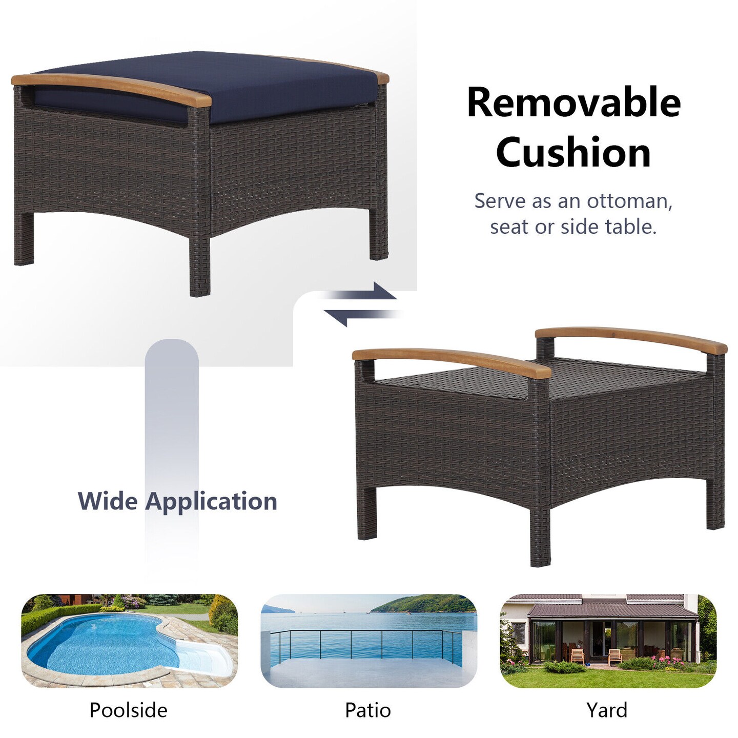 Set of 2 Fade-Resistant Wicker Patio Ottoman