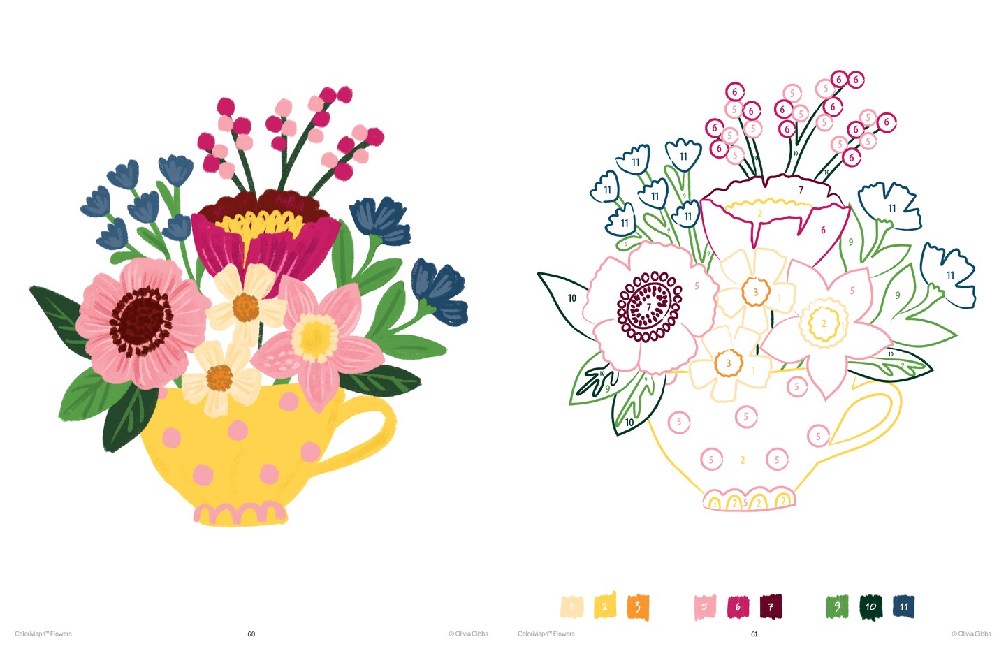 ColorMaps Flowers: Color-Coded Patterns Adult Coloring Book