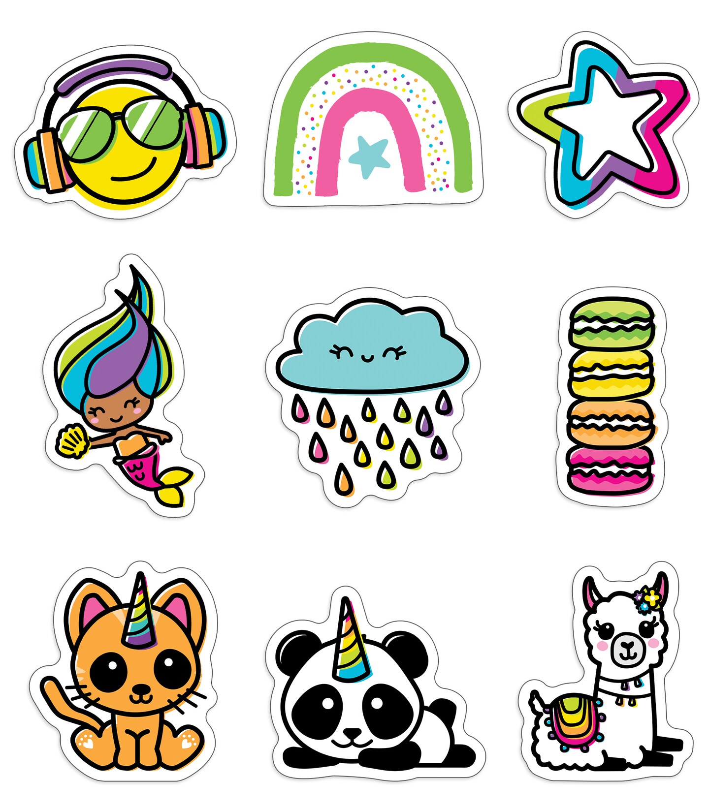 Carson Dellosa 150-Piece Rainbow Decorations, Emoji, Mermaid, Unicorn, Heart, Summer Sunglasses and Star Decor for Bulletin Board, Party and Classroom Must Haves
