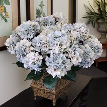 UV Mixed Blue Hydrangea Bush with 7 Silk Flowers &#x26; Leaves by Floral Home&#xAE;