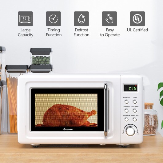 Retro Countertop Microwave Oven with 5 Micro Power and Auto Cooking Function