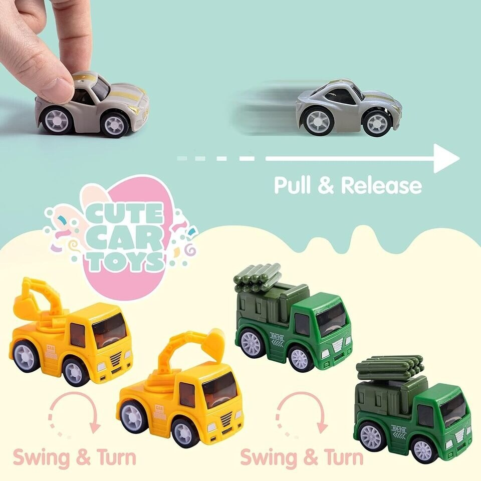 12 Packs Pre-Filled Easter Eggs with Cars for Boys Easter Egg with Pull Back Car