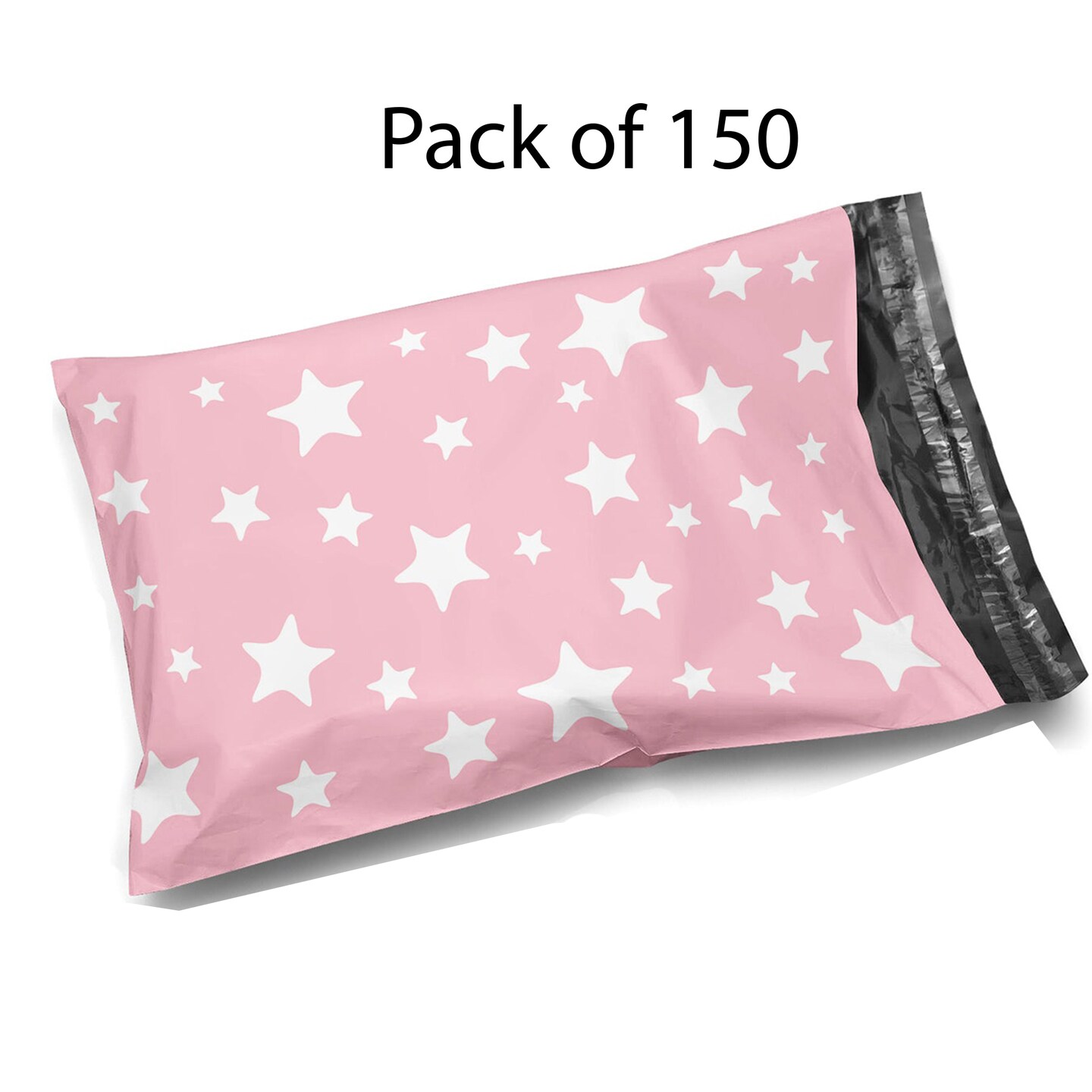 10 x 13 Glossy Light Pink and White Stars Decorative Plastic Poly Mailer Bags Waterproof Shipping Mailing Envelope 2 Mil – Permanent Adhesive Seal