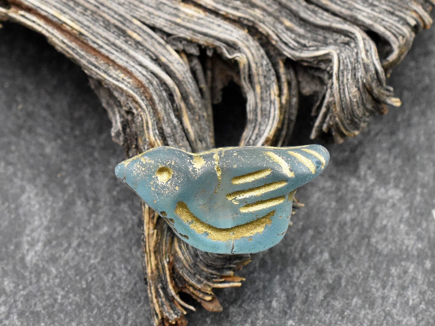 *6* 11x22mm Gold Washed Matte Blue Aqua Bird Beads