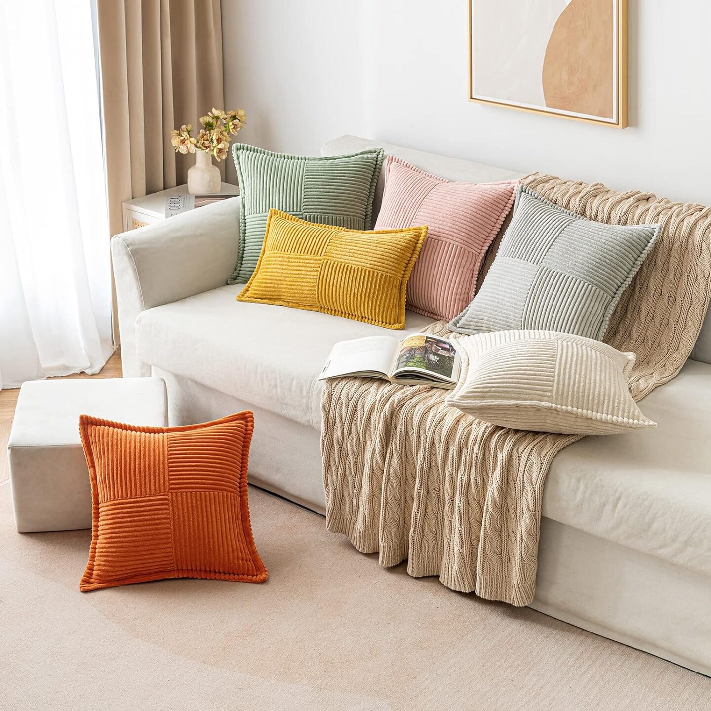 Pack of 2 Boho Striped Corduroy Pillow Covers