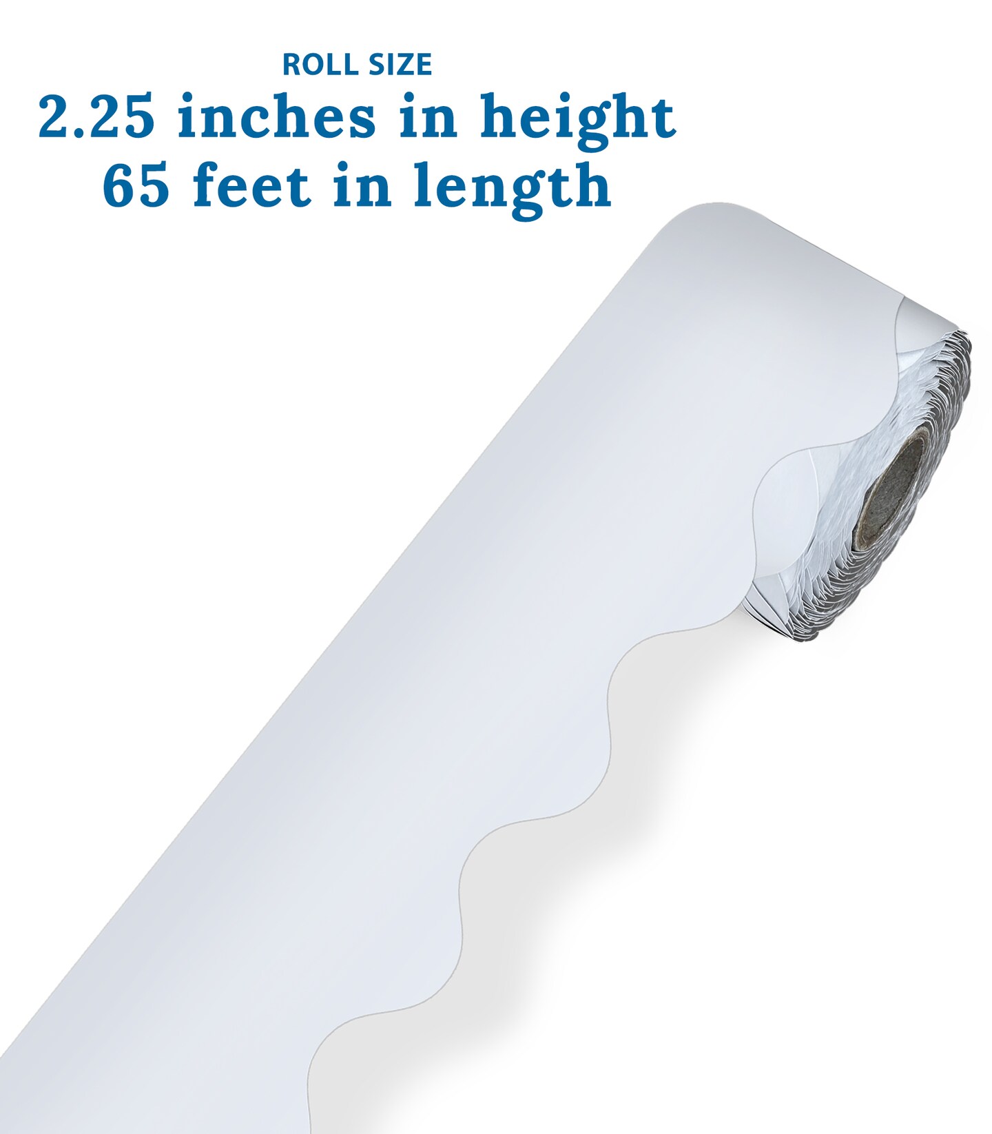 Carson Dellosa 65Ft of White Bulletin Board Borders, 1 Roll of Scalloped Trim for Rolling Whiteboard, Cork and Posterboard, Party, Office Decorations, and Classroom Decor