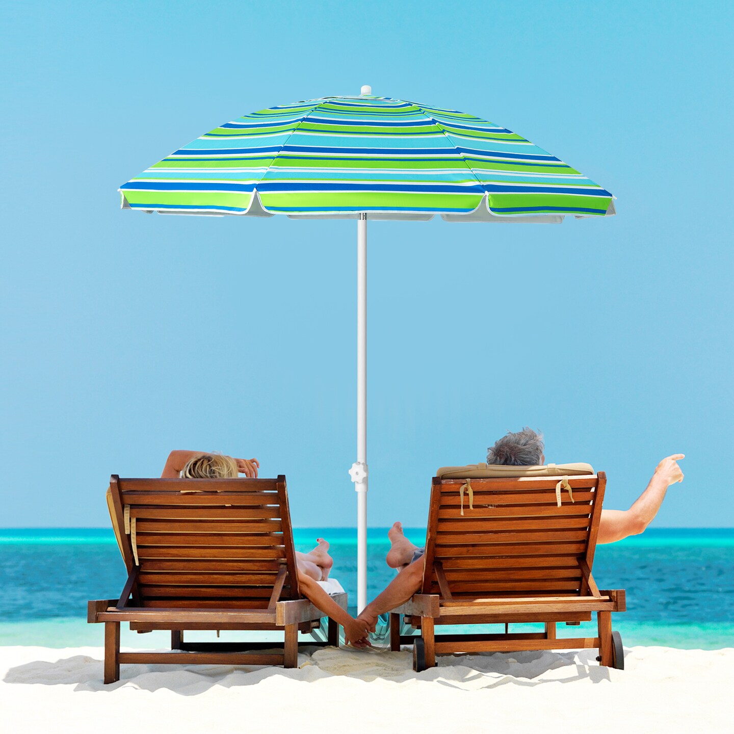 Patio Beach Umbrella with Cup Holder Table and Sandbag