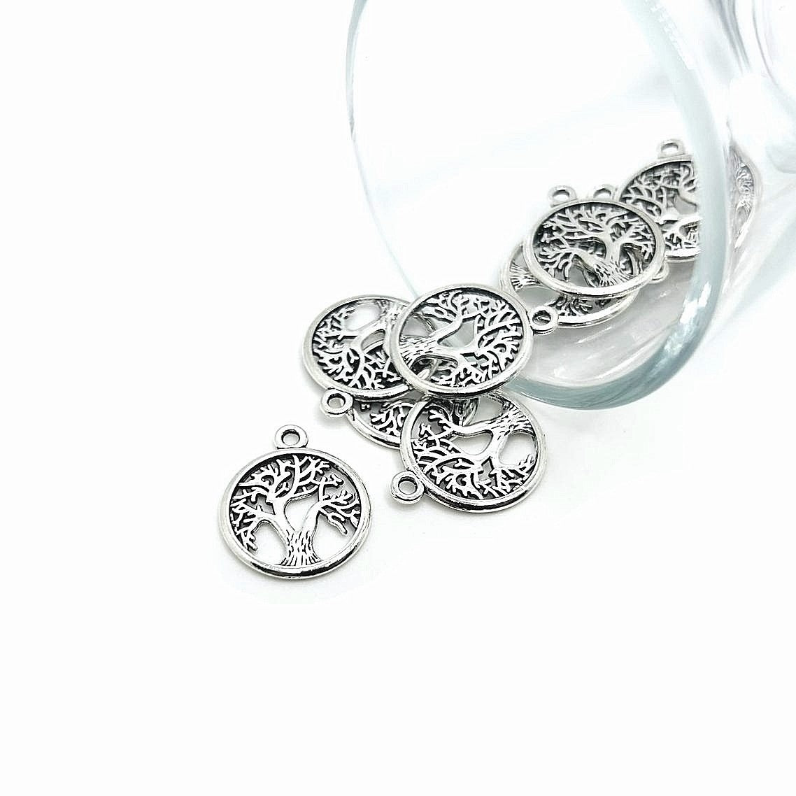 4, 20 or 50 Pieces: Small Silver Tree of Life Charms, Double Sided