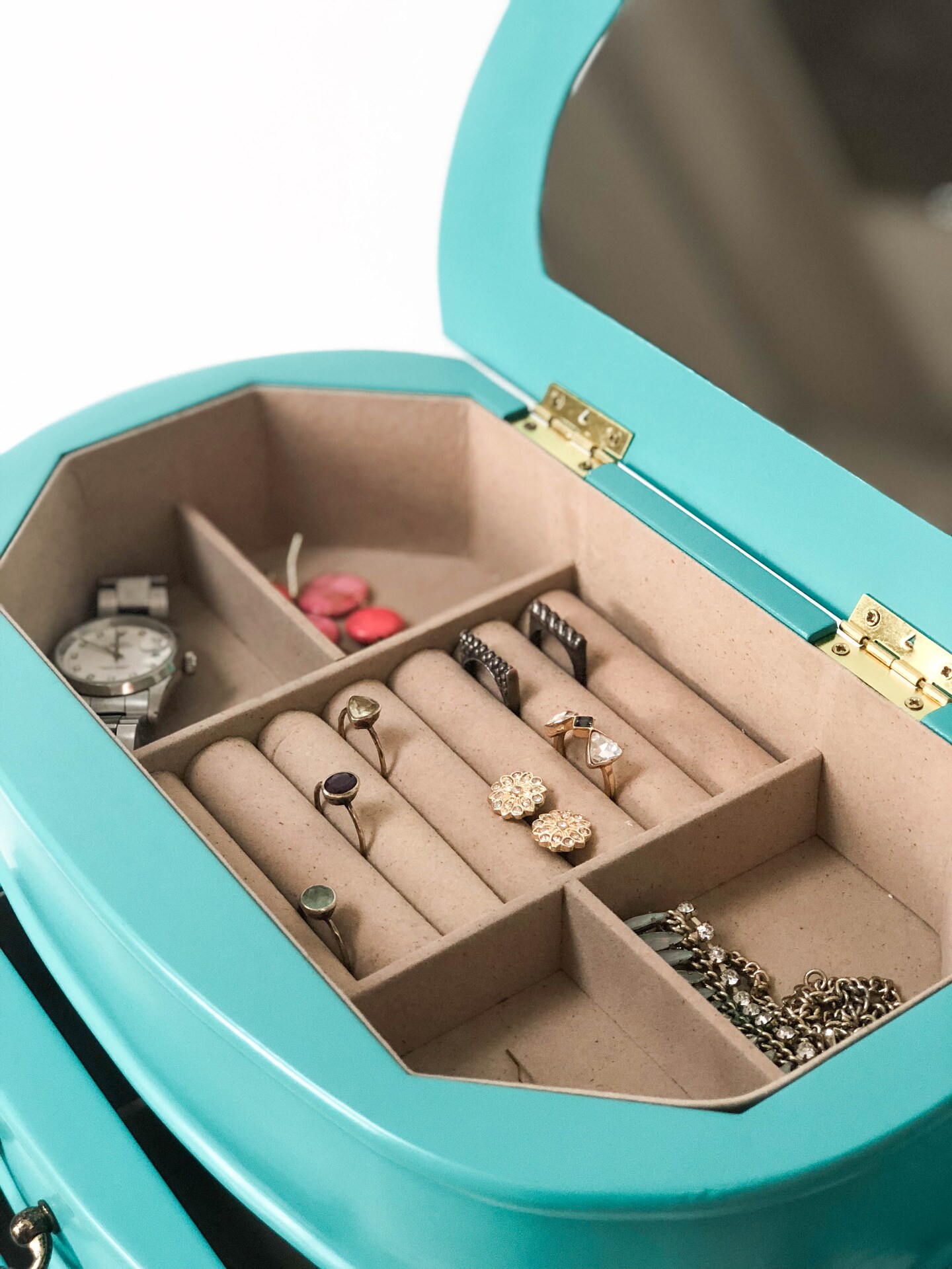 Daphne Wood Jewelry Chest, Turquoise