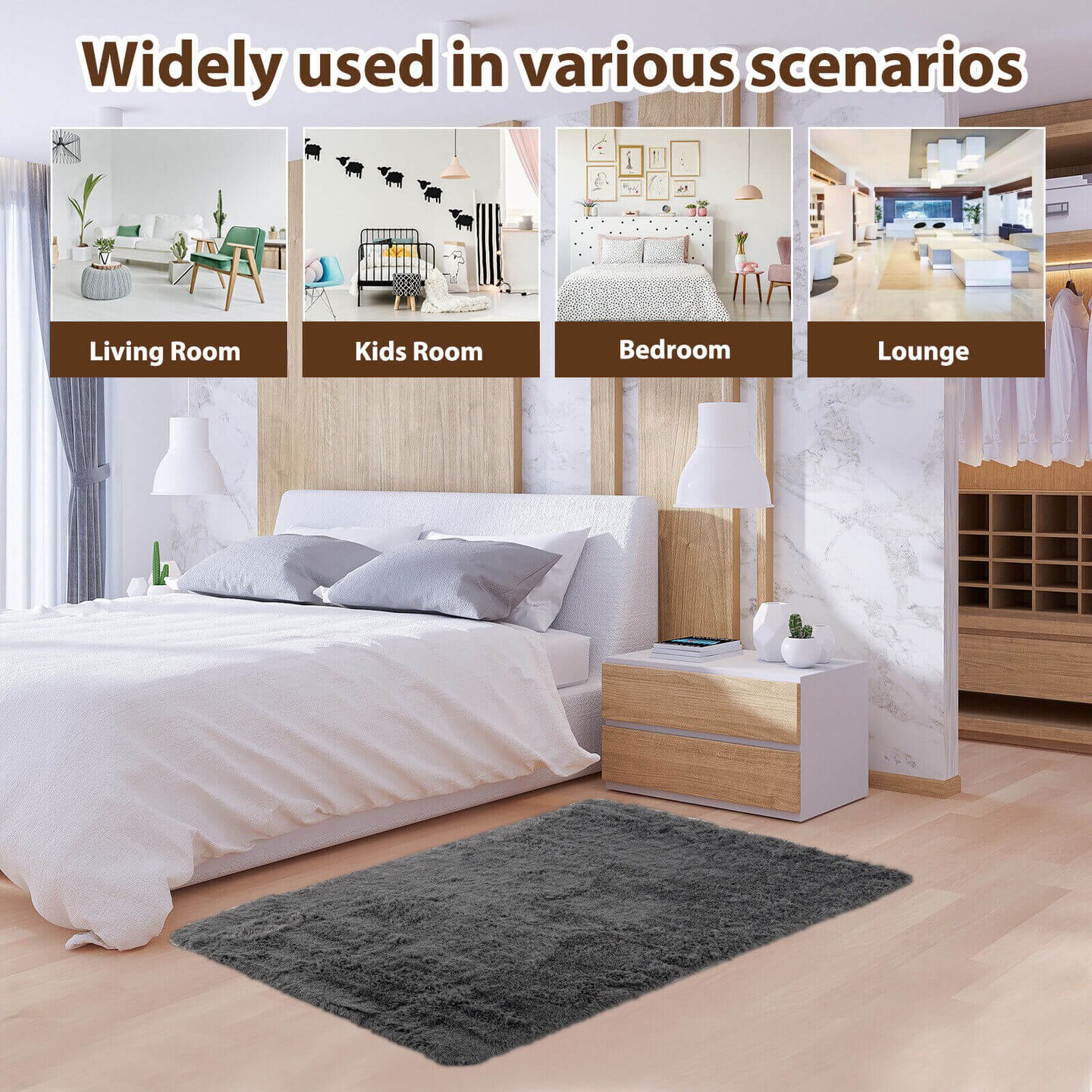 4x6 Feet Fluffy Soft Plush Area Rug Carpet with Anti-Slip Backing for Living Room or Bedroom Use
