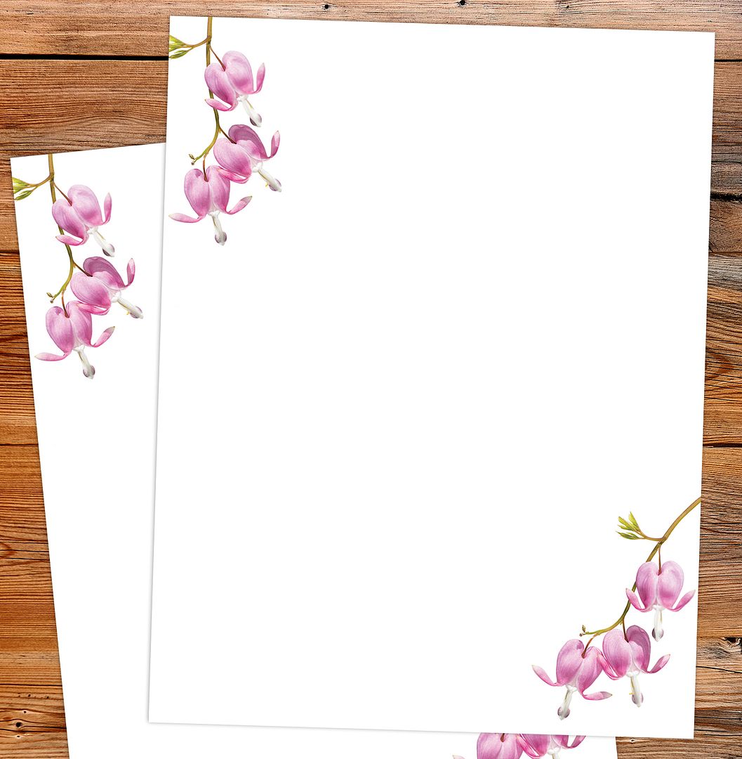 Great Papers! Bleeding Heart Flowers Stationery Letterhead, Invitations, Announcements and Personal Messages, Printer Friendly, 8.5&#x22;x11&#x22;, 50 Pack