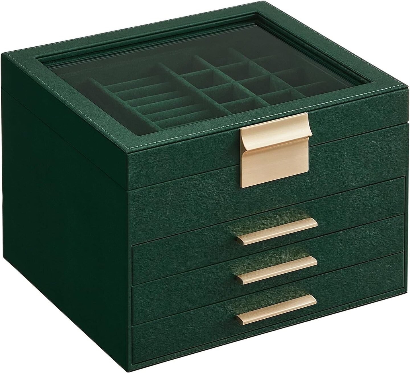 4 Layers Modern Jewelry Box with Glass Lid